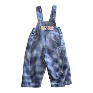 Vintage Buster Brown ABC Plaid Overalls 3-6 Months Blue White Alphabet Jumper